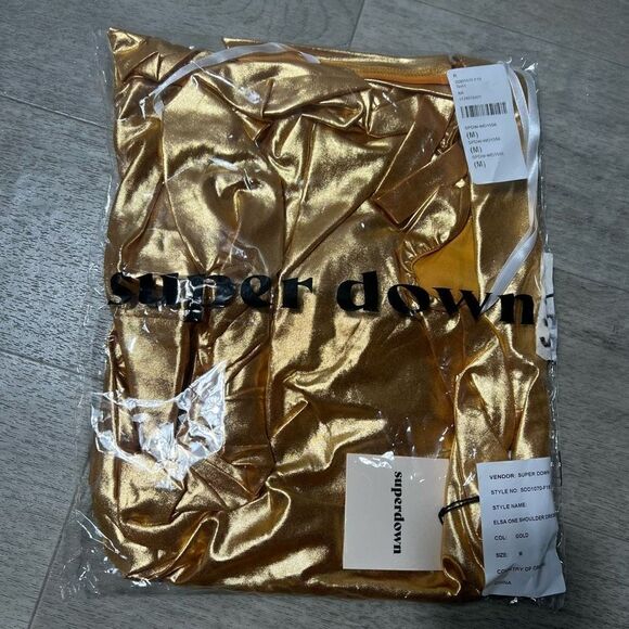 Superdown Elsa One Shoulder Gold Metallic Bodycon Mini Dress, Women’s Medium - Picture 8 of 9